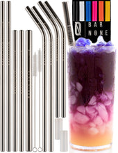BAR N0NE Best Straws Set of 10 | 8.5 & 10.5" Long Wide Stainless Steel Metal Drinking Straws with Cleaning Brushes