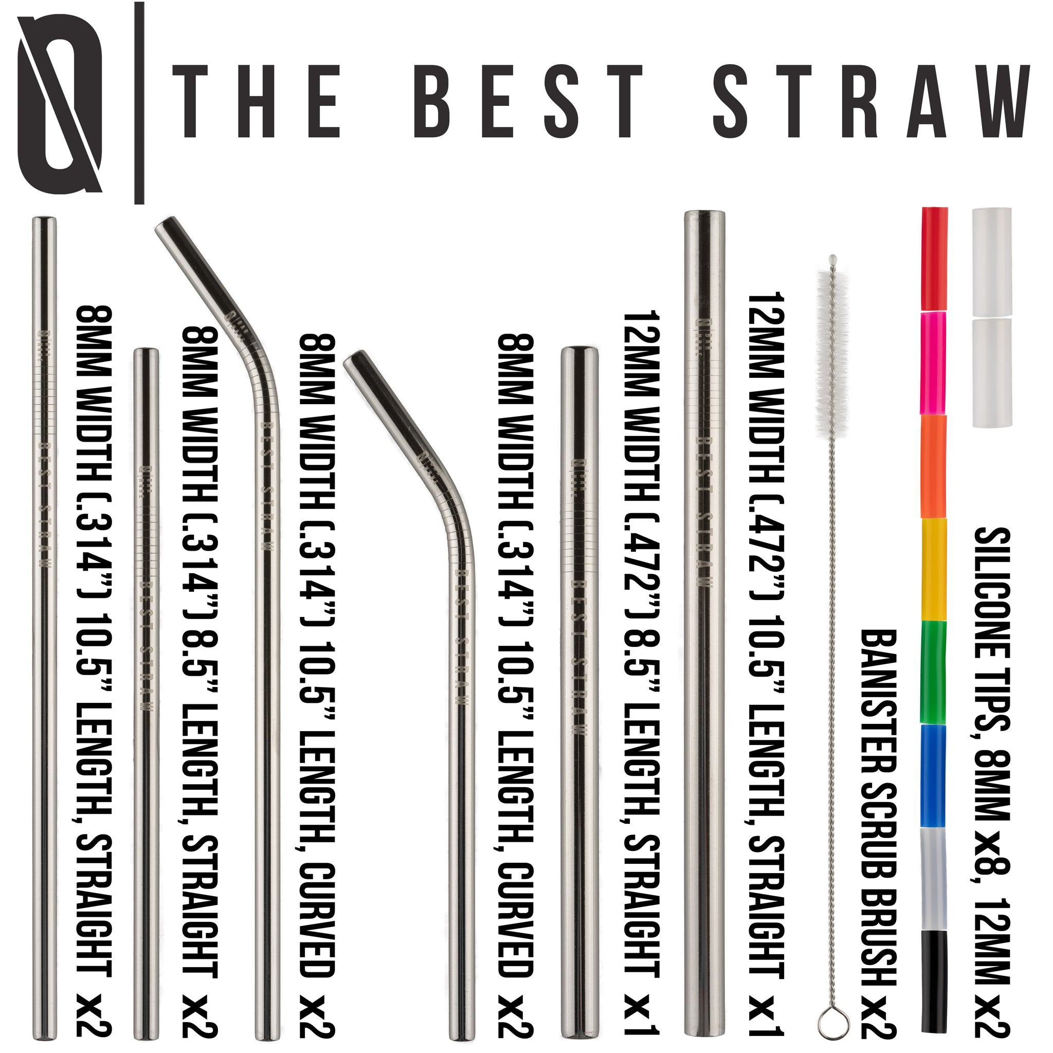 BAR N0NE Best Straws Set of 10  8.5 & 10.5 Long Wide Stainless Steel